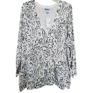 Liz & Me 100% Cotton Animal Print Button-Up Cardigan Tunic Size 4X 30/32W NWT